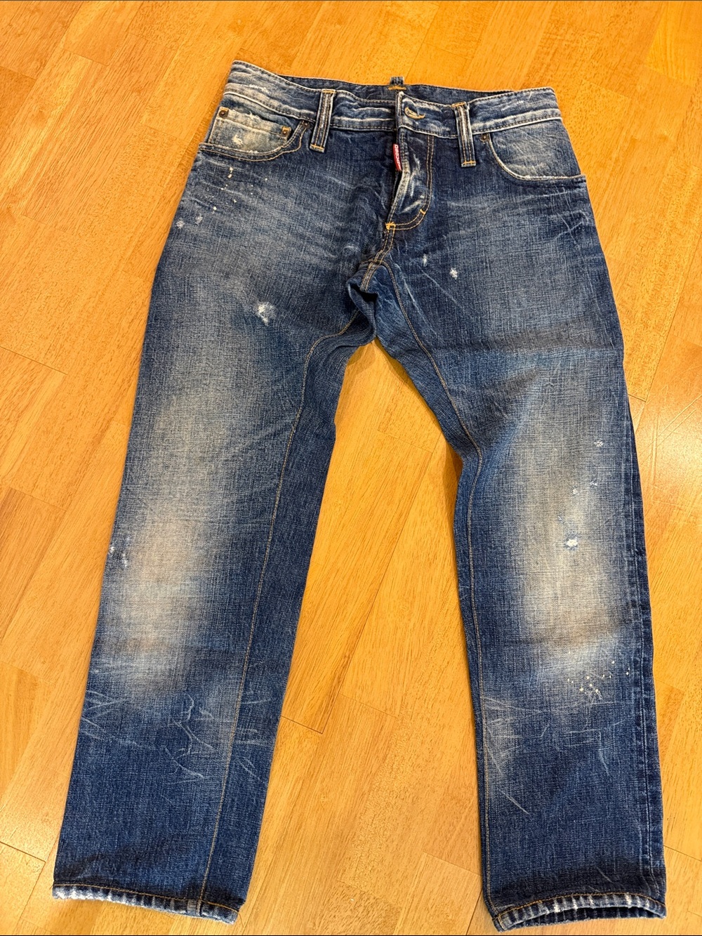 DSQUARED Indigo Washed Straight-Leg Jeans with Distressed Accents - Picture 1 of 6